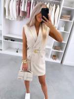 Светло-бежевый Платье-пиджак с ремнём