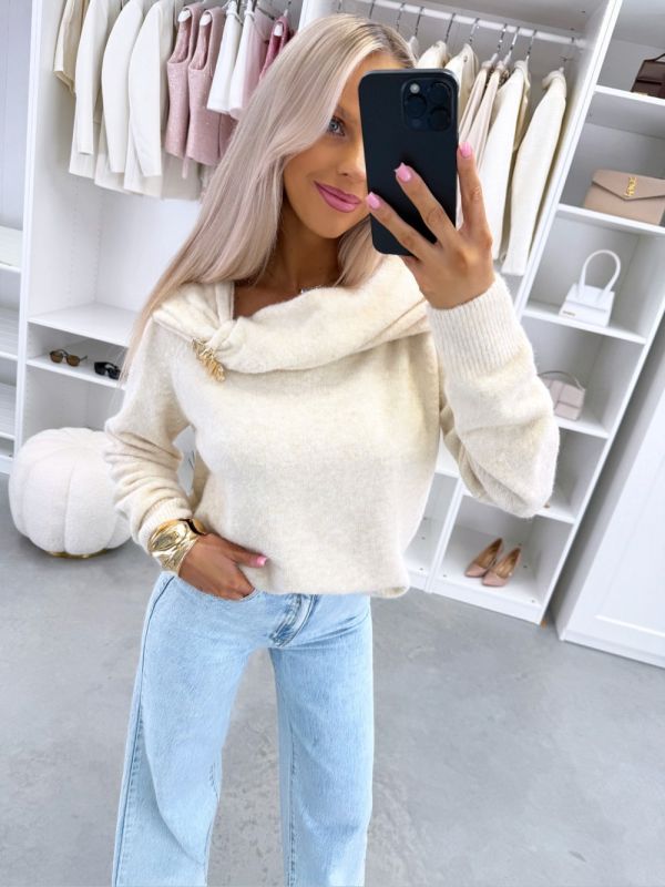 Helebeež Kuldse Detailiga Pehme Kampsun