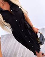 Black Dress With Slippery Material Buttons