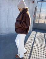 Taupė Luxurious Short Fur Coat