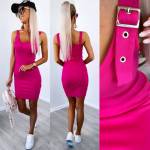 Pink Shoulder Strap Ribbed Dress