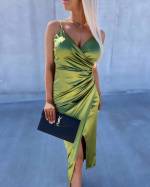 Green Side-slit Silky Dress