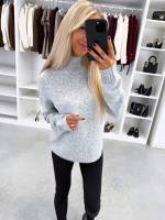 Gaiši Bēša Maigs Adījuma Džemperis Ar Augstu Apkakli