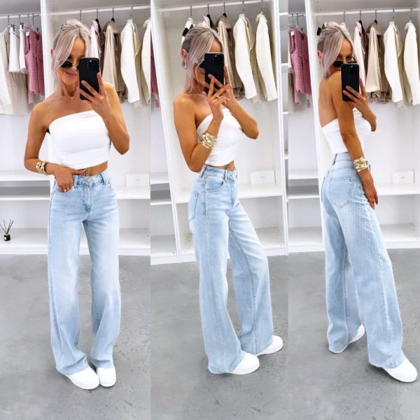 Blue Full-length Straight-leg Stretch Jeans