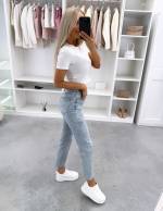 Синий Эластичные джинсы Mom Fit