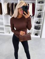 Светло-бежевый Обтягивающий топ с длинными рукавами