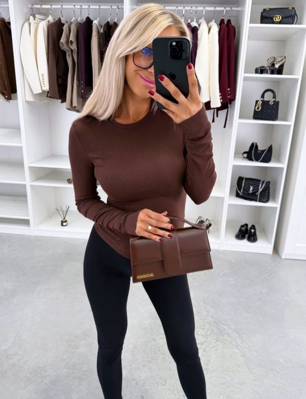 Pruun Pikkade Varrukatega Veniv Pluus