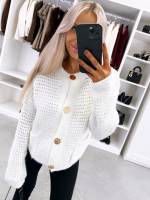 Biały Kardigan Z Guzikami W Złotym Odcieniu