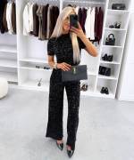 Juoda Švelnus Blizgučiais Siuvinėtas Trumpas Topas