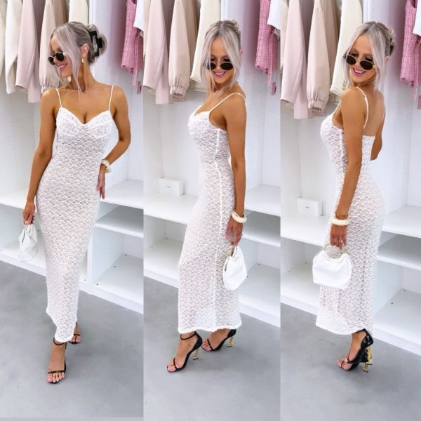 Balts Elastīga Mežģīņu Bodycon Kleita