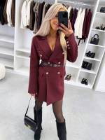 Коричневый Платье-пиджак с поясом