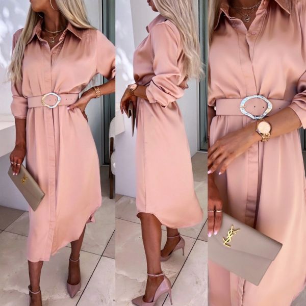Pink Silky Belted Dress