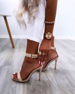 Red Open Toe Gold Detail Stiletto Heels