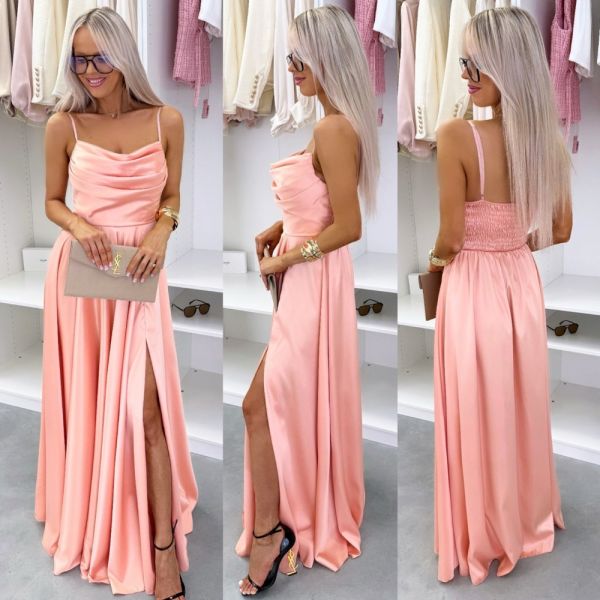 Koralowy Satynowa Sukienka Maxi