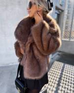 Brūns Luxurious Short Fur Coat