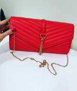 Red Clutch Bag With Golden Chain