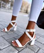 White Comfortable Shoes With A Block Heel