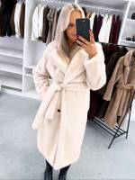 Ruda Prabangus žieminis Paltas Su Surišimu Priekyje