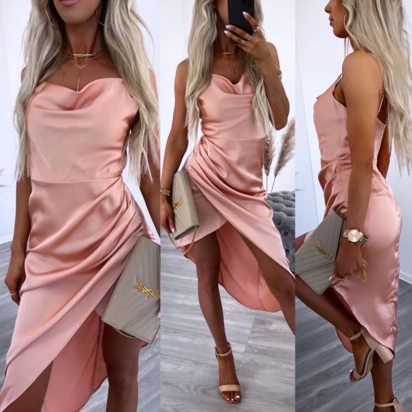 Светло-розовый Шелковое приталенное платье