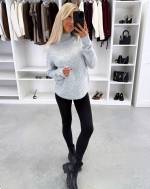 Gaiši Bēša Maigs Adījuma Džemperis Ar Augstu Apkakli