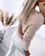 Beige Soft Sweater With Lace At The Back