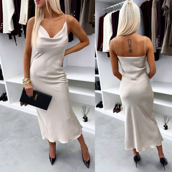 Helebeež Õlapaeltega Siidjas Kleit