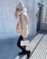 Karmelowy Krótka Pluszowa Kurtka Teddy