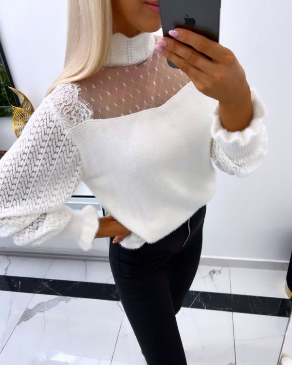 White Lace Soft Sweater