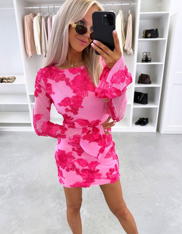 Fuksja Wzorzysta Sukienka Bodycon