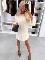 Jasny Beż Miękka, Lejąca Sukienka Z Cekinami