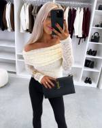 Jasny Beż Top Z Elastycznej Koronki Jasny Beż Top Z Elastycznej Koronki