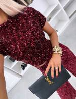 Juoda Švelnus Blizgučiais Siuvinėtas Trumpas Topas