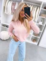 Taupė Minkštas Megztinis Su V Formos Iškirpte