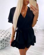 Белое Короткий комбинезон с лентой посередине