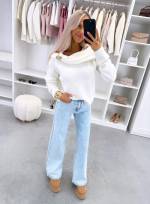 Valge Kuldse Detailiga Pehme Kampsun