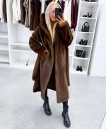 Коричневый Роскошное зимнее пальто с капюшоном