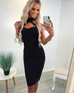 Beež Bandage Choker-kaelusega Kleit