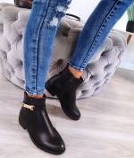 Brown Golden Buckle Ankle Boots