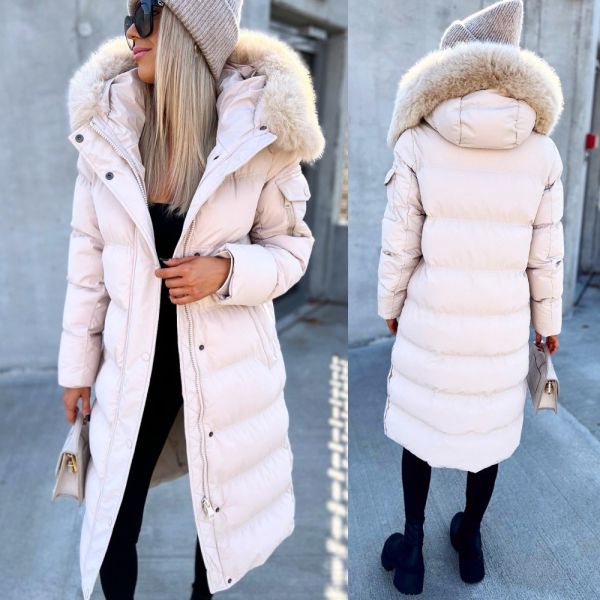 Beige Warm Winter Coat Made Of Water-repellent Material