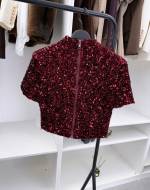 Juoda Švelnus Blizgučiais Siuvinėtas Trumpas Topas