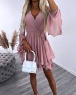 Светло-розовый Шифоновое платье с завязками посередине