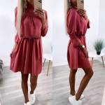 Red Casual Belted Dress