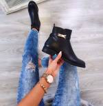 Black Golden Buckle Ankle Boots
