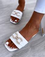 White Comfortable Sandals With Stones