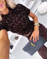 Juoda Švelnus Blizgučiais Siuvinėtas Trumpas Topas