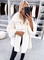 Jasny Beż Miękka Kurtka-płaszcz Ze Sztucznego Futra