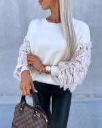 Pink Sweater With Sequins And Feathers