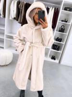 Коричневый Роскошное зимнее пальто с капюшоном