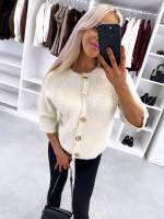 Jasny Beż Miękki Kardigan Ze Złotymi Guzikami