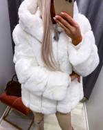 White Luxury Hooded Fur Coat